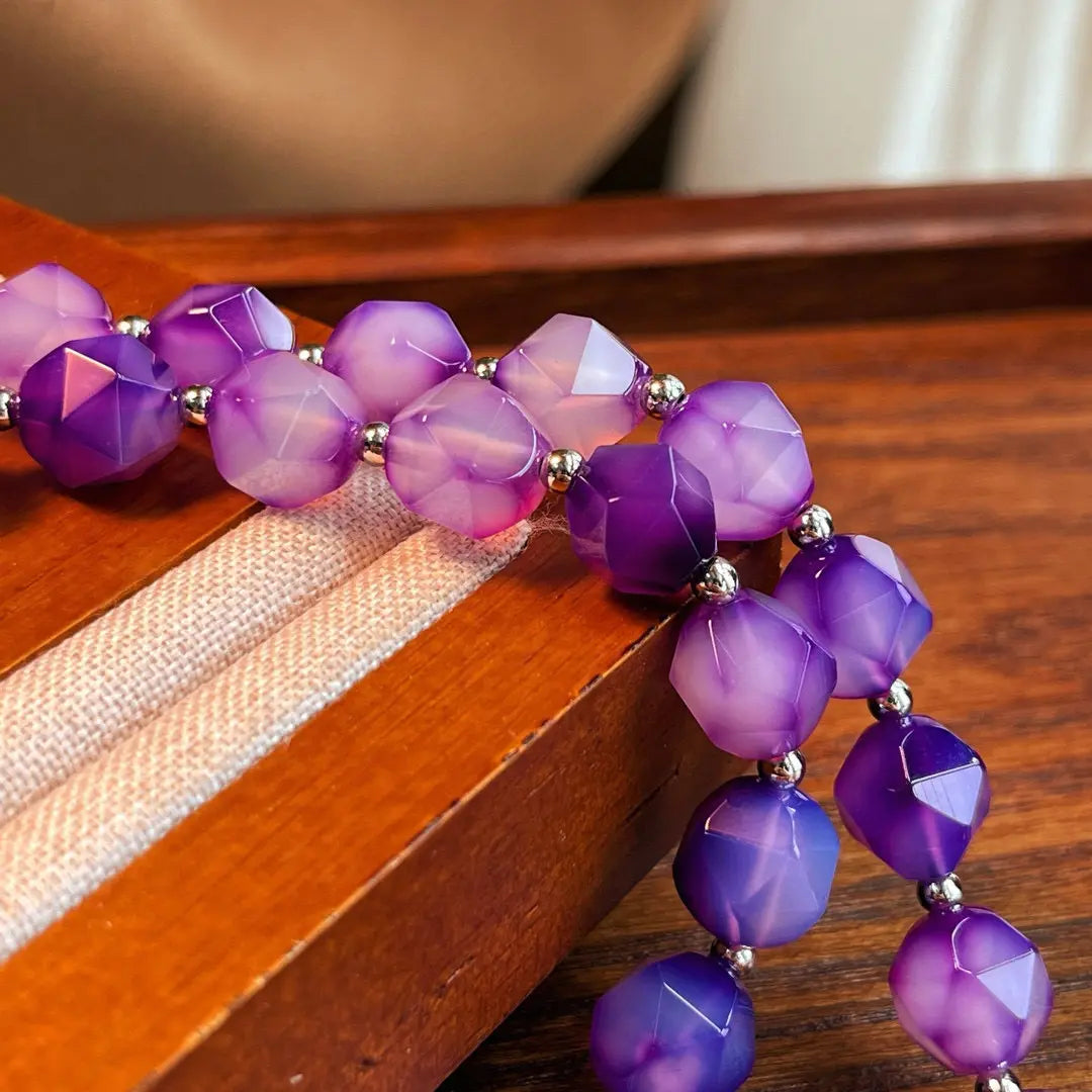 Dreamy Amethyst and Chalcedony Long Necklace | Versatile Necklace