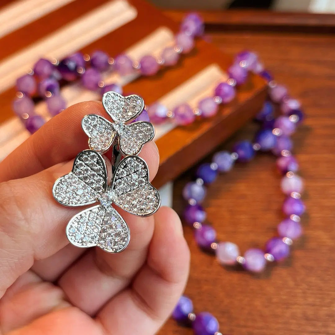 Dreamy Amethyst and Chalcedony Long Necklace | Versatile Necklace