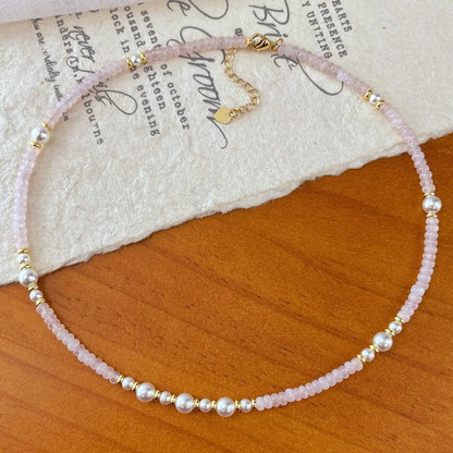 Vintage Rose Quartz & Pearl Necklace | Spring Choker