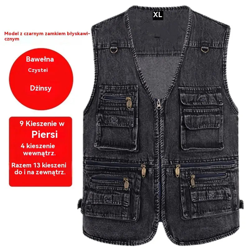 49%OFF【XL-6XL】2026 Męska kamizelka dżinsowa z wieloma kieszeniami