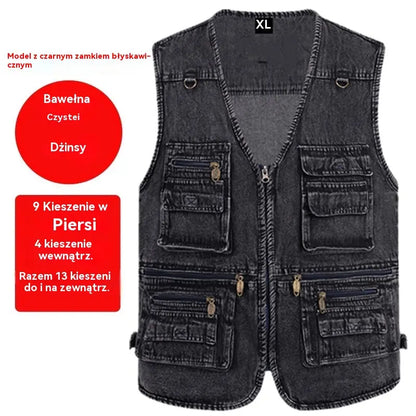 49%OFF【XL-6XL】2026 Męska kamizelka dżinsowa z wieloma kieszeniami