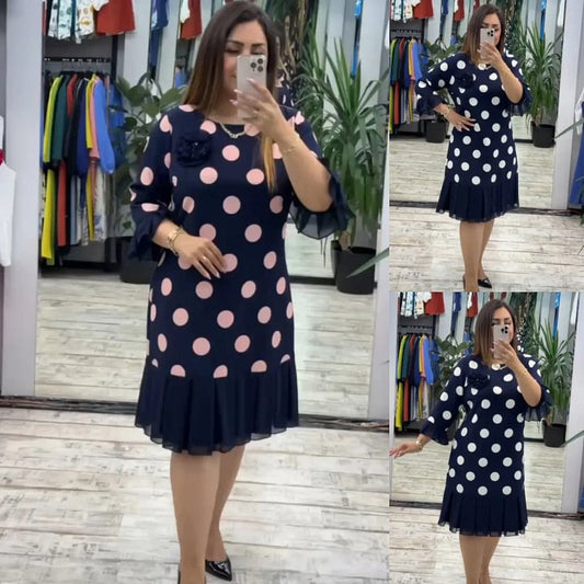 -50%🔥 Nowa sukienka damska w grochy | Modna plisowana sukienka wyszczuplająca S–5XL