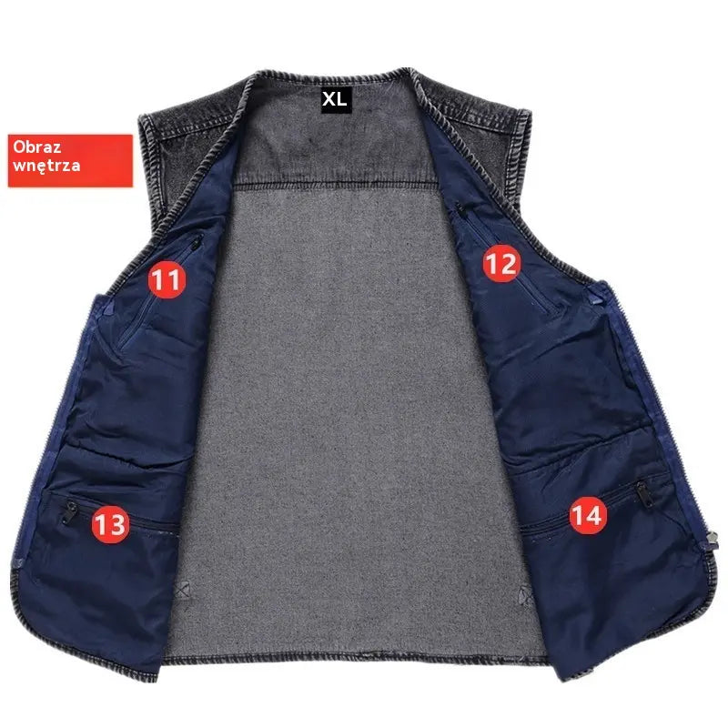 49%OFF【XL-6XL】2026 Męska kamizelka dżinsowa z wieloma kieszeniami