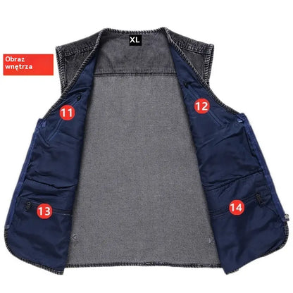 49%OFF【XL-6XL】2026 Męska kamizelka dżinsowa z wieloma kieszeniami