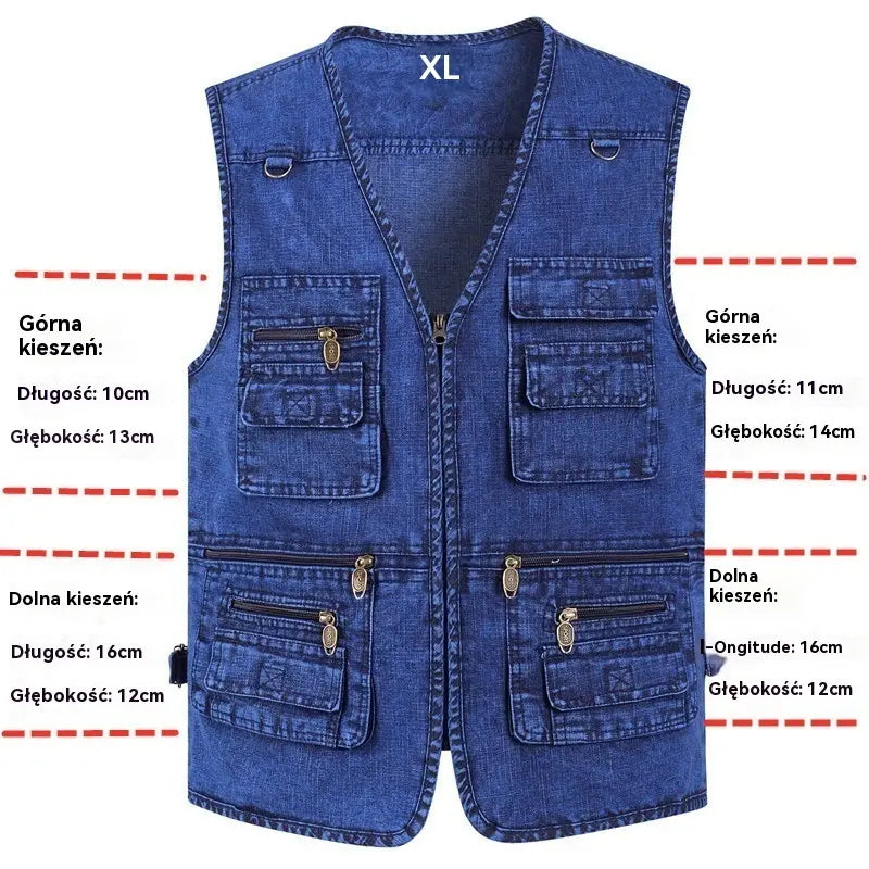 49%OFF【XL-6XL】2026 Męska kamizelka dżinsowa z wieloma kieszeniami