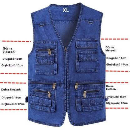 49%OFF【XL-6XL】2026 Męska kamizelka dżinsowa z wieloma kieszeniami