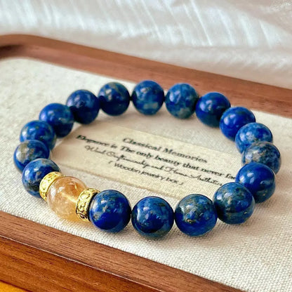 Vintage Lapis Lazuli & Citrine Bracelet | Natural Gemstone Silver Jewelry