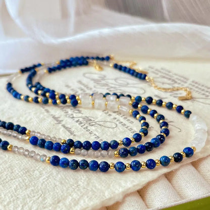 Vintage Lapis Lazuli & Grey Moonstone Clavicle Necklace | Elegant Jewelry
