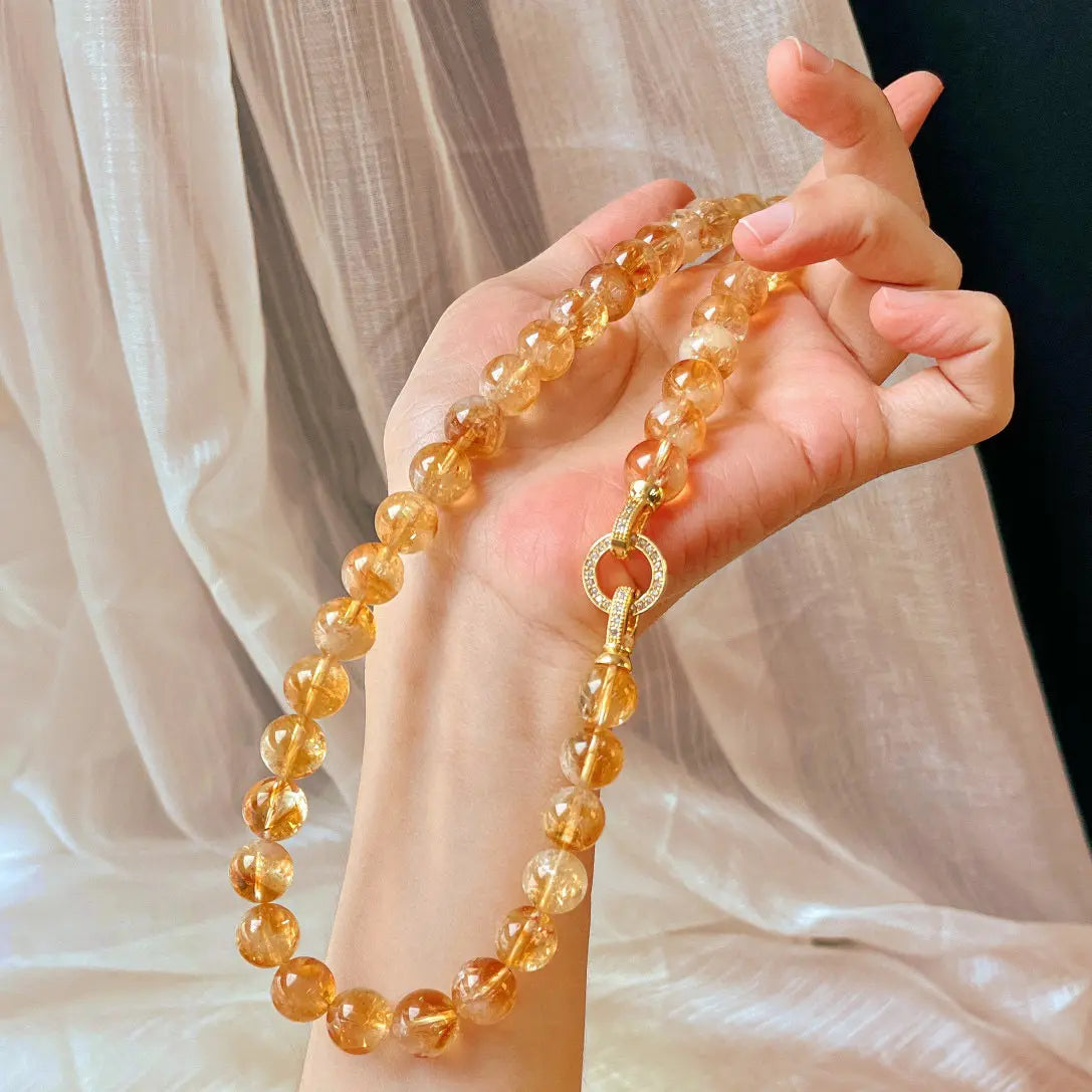 Natural Yellow Phantom Quartz & Citrine Necklace | Retro Chinese Style