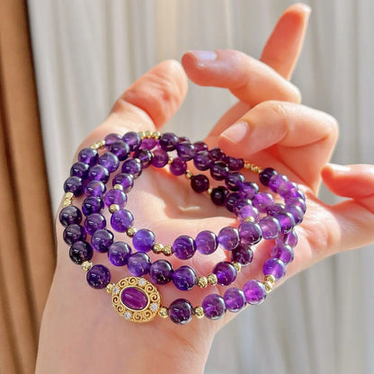 6mm Natural Royal Amethyst Multi-Circle Bracelet | Ins Style Winter Jewelry