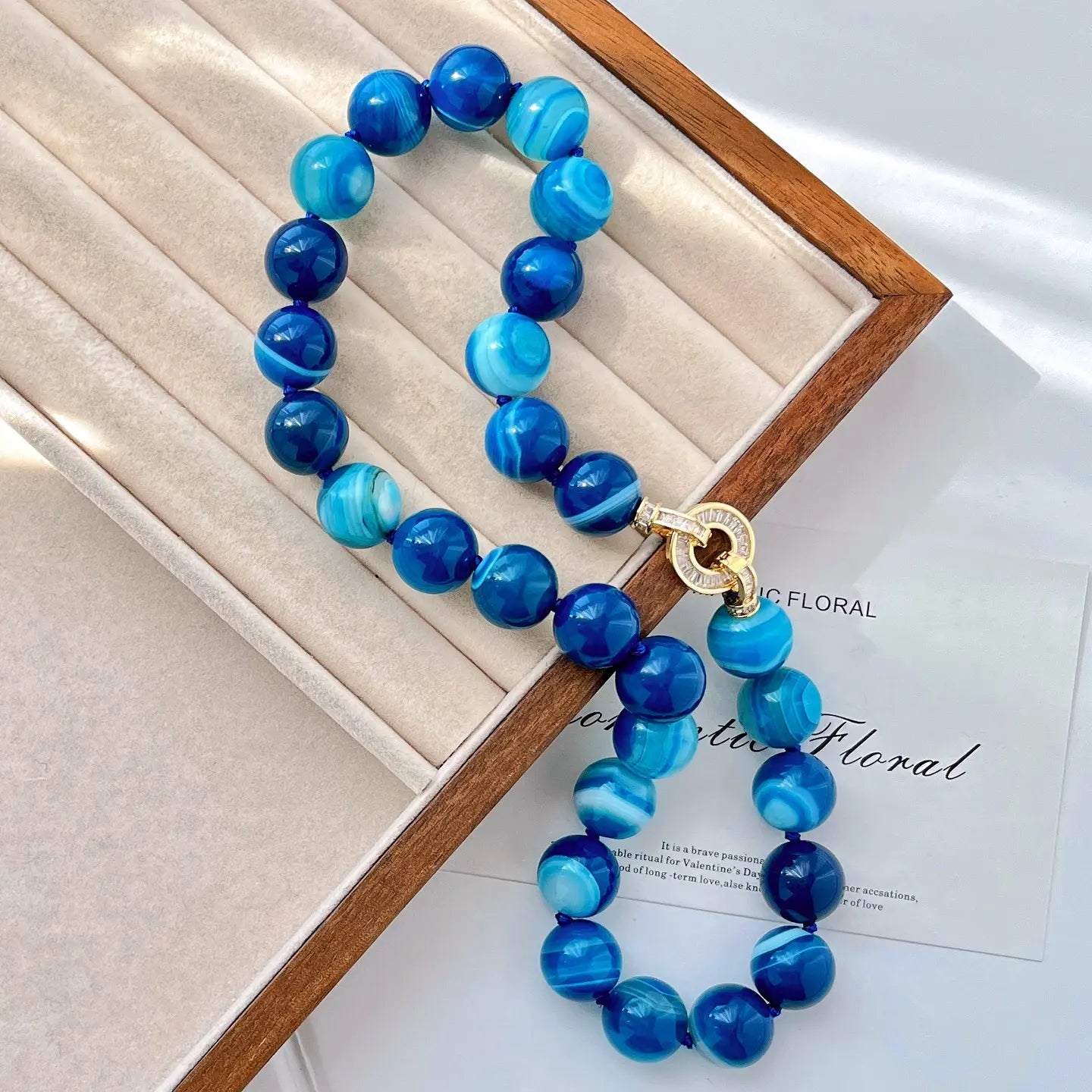 Basic 14mm Natural Blue Agate Clavicle Necklace | Minimalist Jewelry