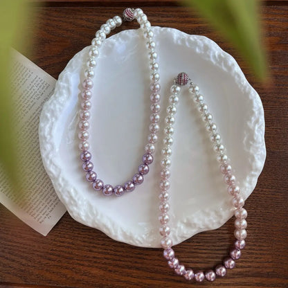 French "Ins" Gradient Purple-Pink Crystal & Pearl Necklace