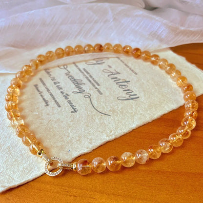 Natural Yellow Phantom Quartz & Citrine Necklace | Retro Chinese Style