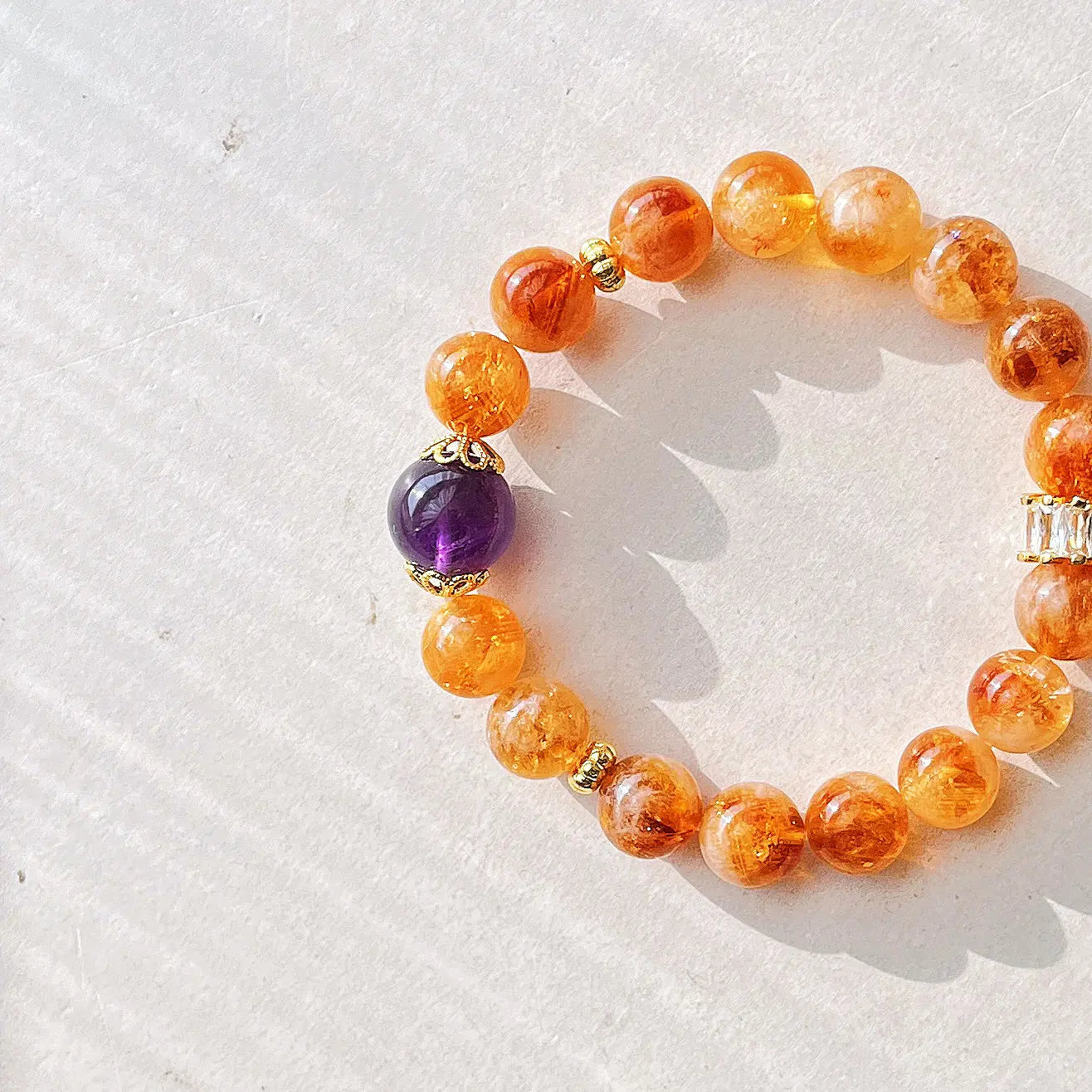 10mm Natural Citrine & Amethyst Bracelet | Autumn Winter Maillard Style