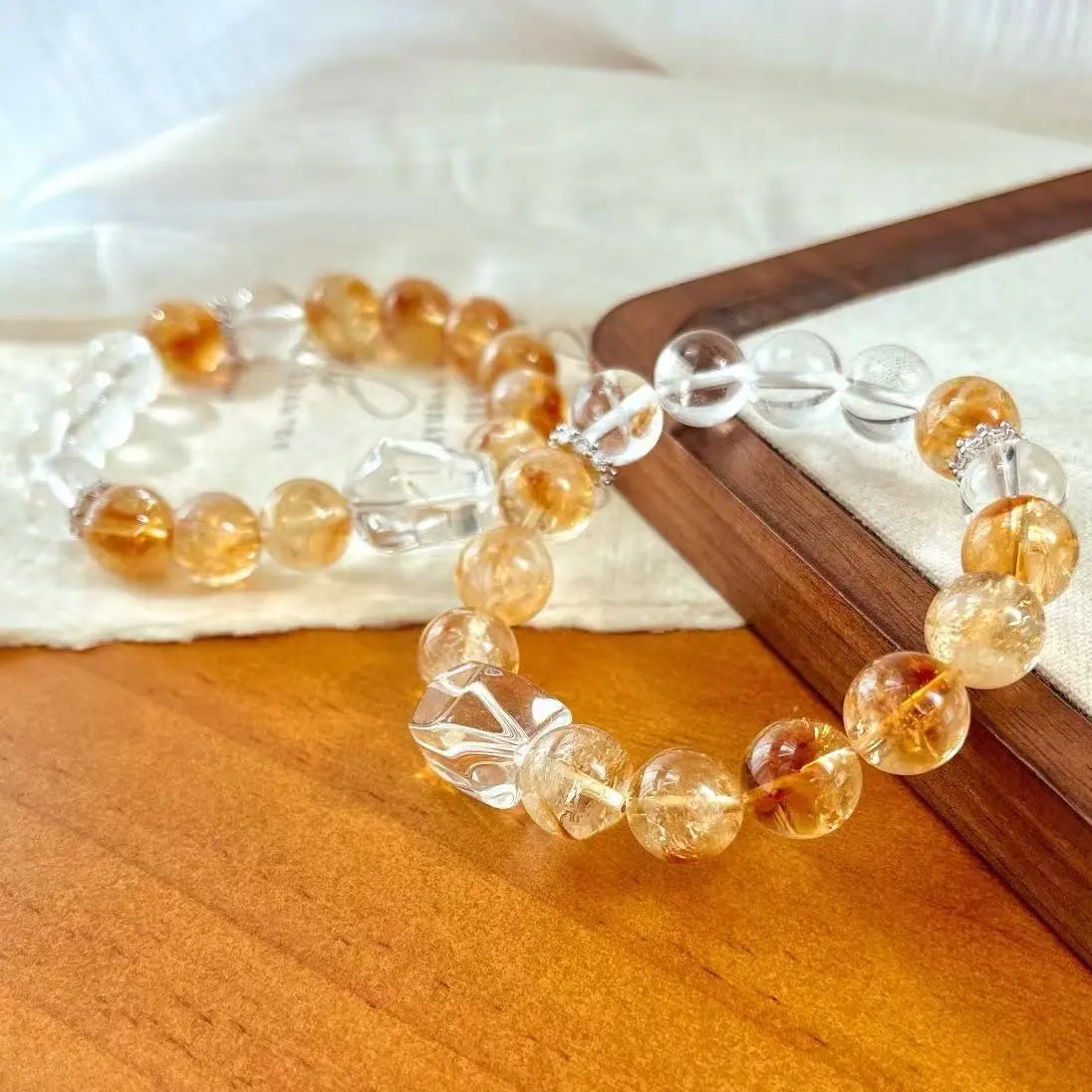 Retro Maillard Natural Citrine & White Crystal Bracelet