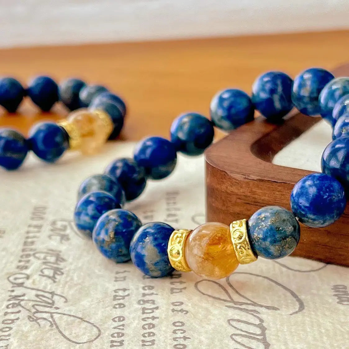 Vintage Lapis Lazuli & Citrine Bracelet | Natural Gemstone Silver Jewelry
