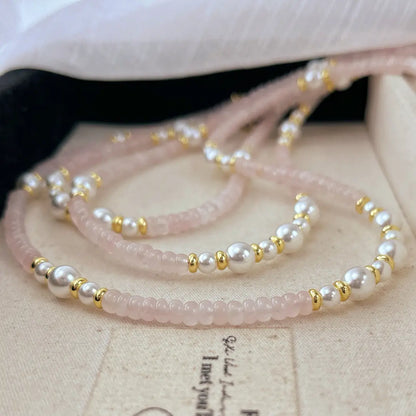 Vintage Rose Quartz & Pearl Necklace | Spring Choker