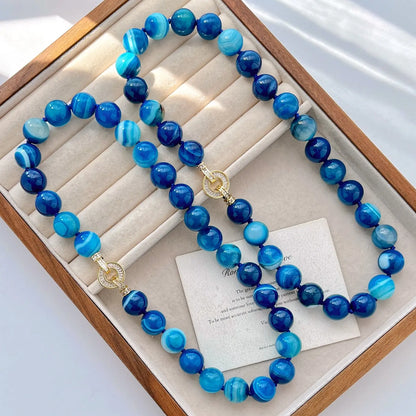 Basic 14mm Natural Blue Agate Clavicle Necklace | Minimalist Jewelry