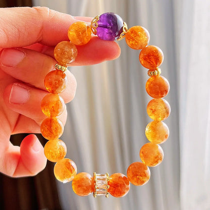 10mm Natural Citrine & Amethyst Bracelet | Autumn Winter Maillard Style