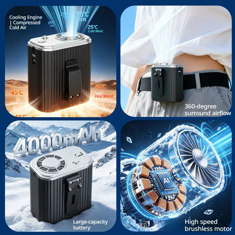 High-Power Rechargeable Waist Clip Fan | Portable Outdoor Construction Fan