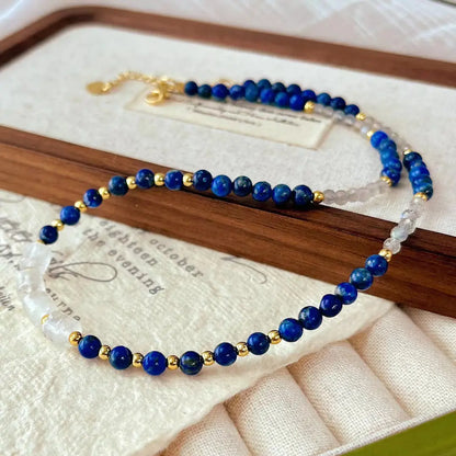 Vintage Lapis Lazuli & Grey Moonstone Clavicle Necklace | Elegant Jewelry