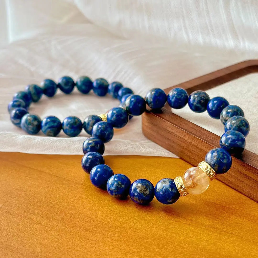 Vintage Lapis Lazuli & Citrine Bracelet | Natural Gemstone Silver Jewelry