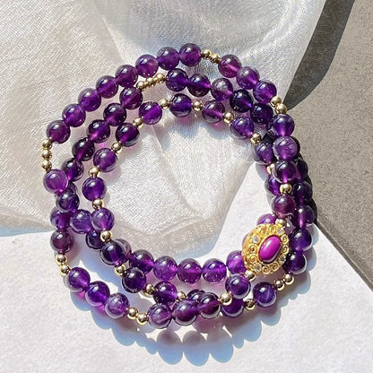 6mm Natural Royal Amethyst Multi-Circle Bracelet | Ins Style Winter Jewelry