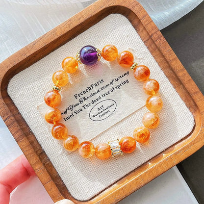 10mm Natural Citrine & Amethyst Bracelet | Autumn Winter Maillard Style