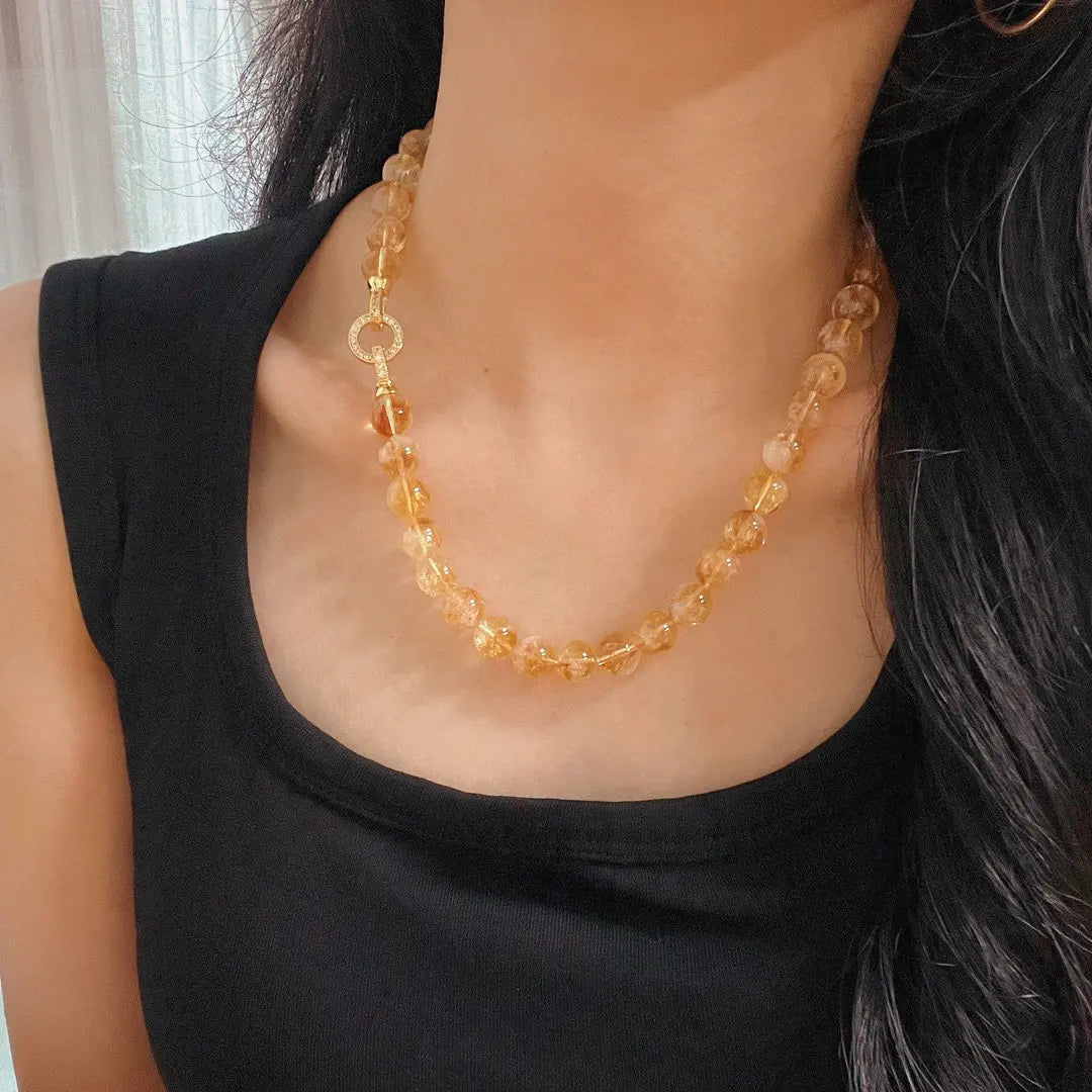 Natural Yellow Phantom Quartz & Citrine Necklace | Retro Chinese Style