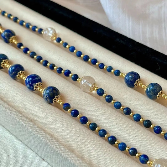 Vintage Lapis Lazuli & White Crystal Necklace | Elegant Choker