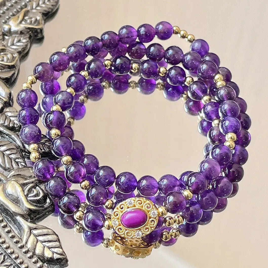 6mm Natural Royal Amethyst Multi-Circle Bracelet | Ins Style Winter Jewelry