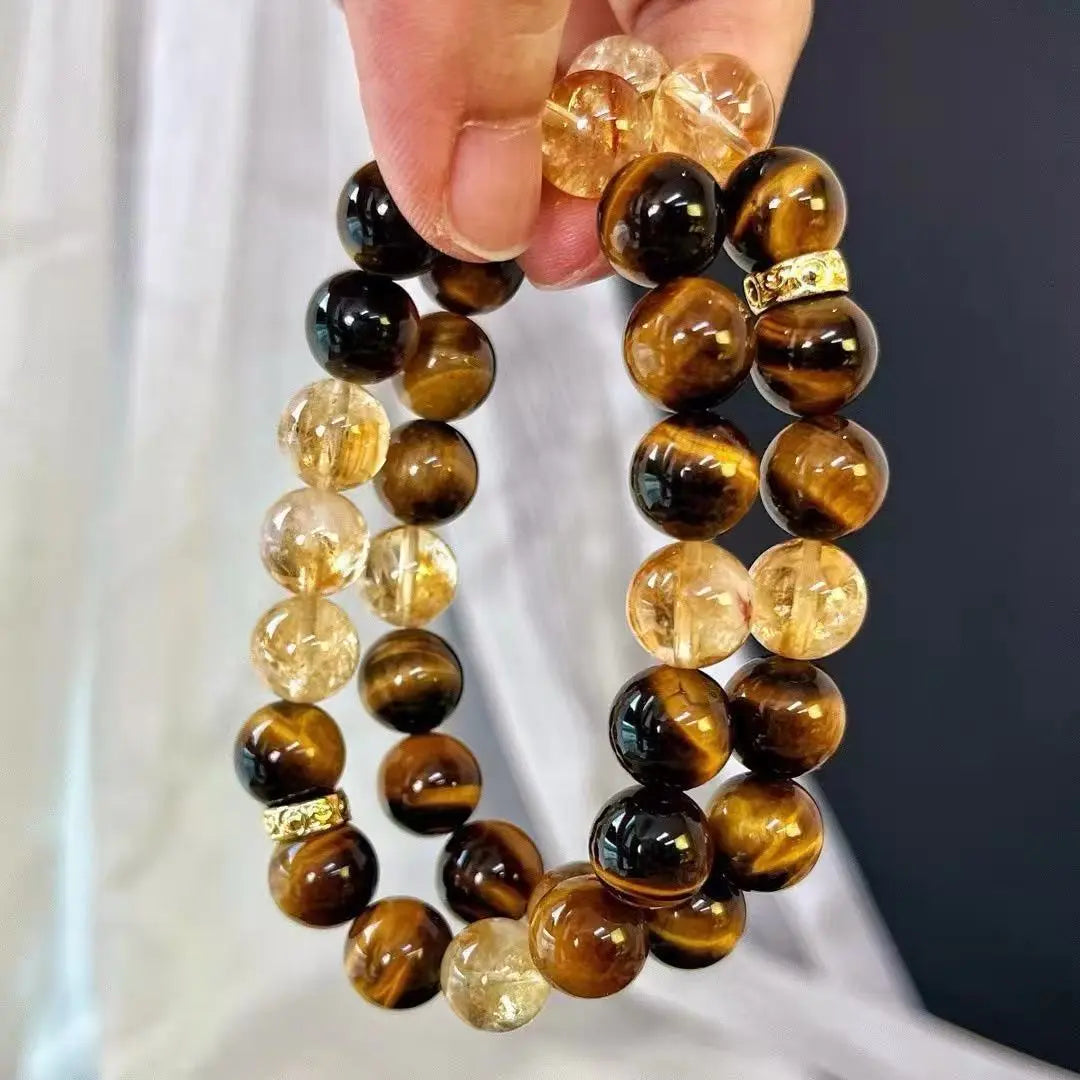 10mm Natural Citrine Bracelet | Tiger's Eye Stone Beaded Bracelet