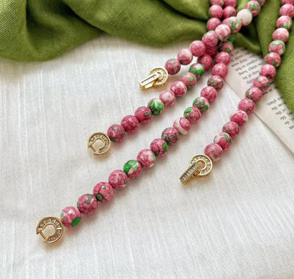 Retro Pink & Green Glazed Ceramic Bead Necklace | Vintage Choker