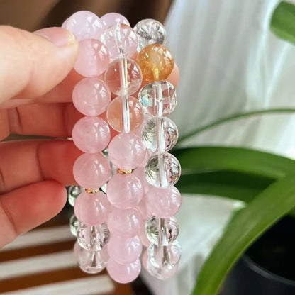 Natural Madagascar Rose Quartz & White Crystal Bracelet