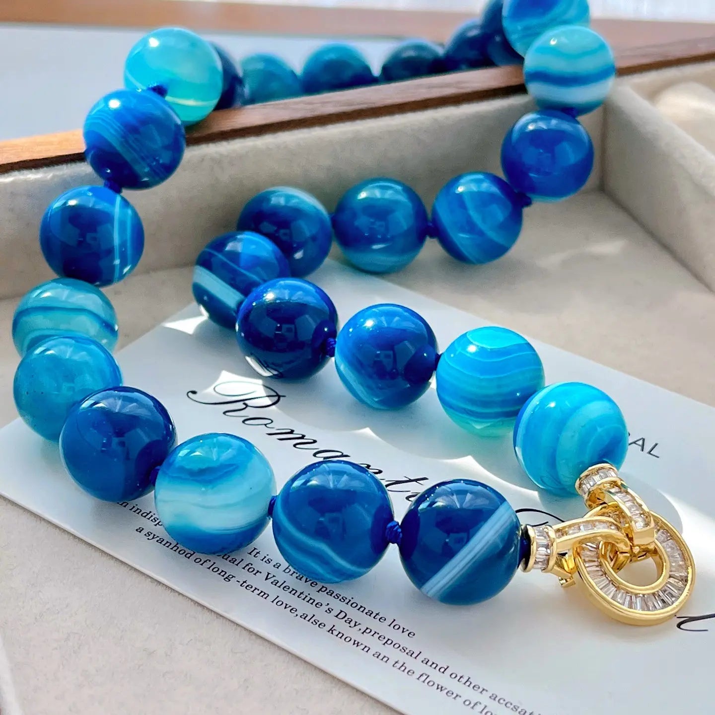 Basic 14mm Natural Blue Agate Clavicle Necklace | Minimalist Jewelry