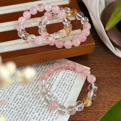Natural Madagascar Rose Quartz & White Crystal Bracelet