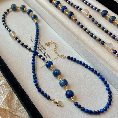 Vintage Lapis Lazuli & White Crystal Necklace | Elegant Choker