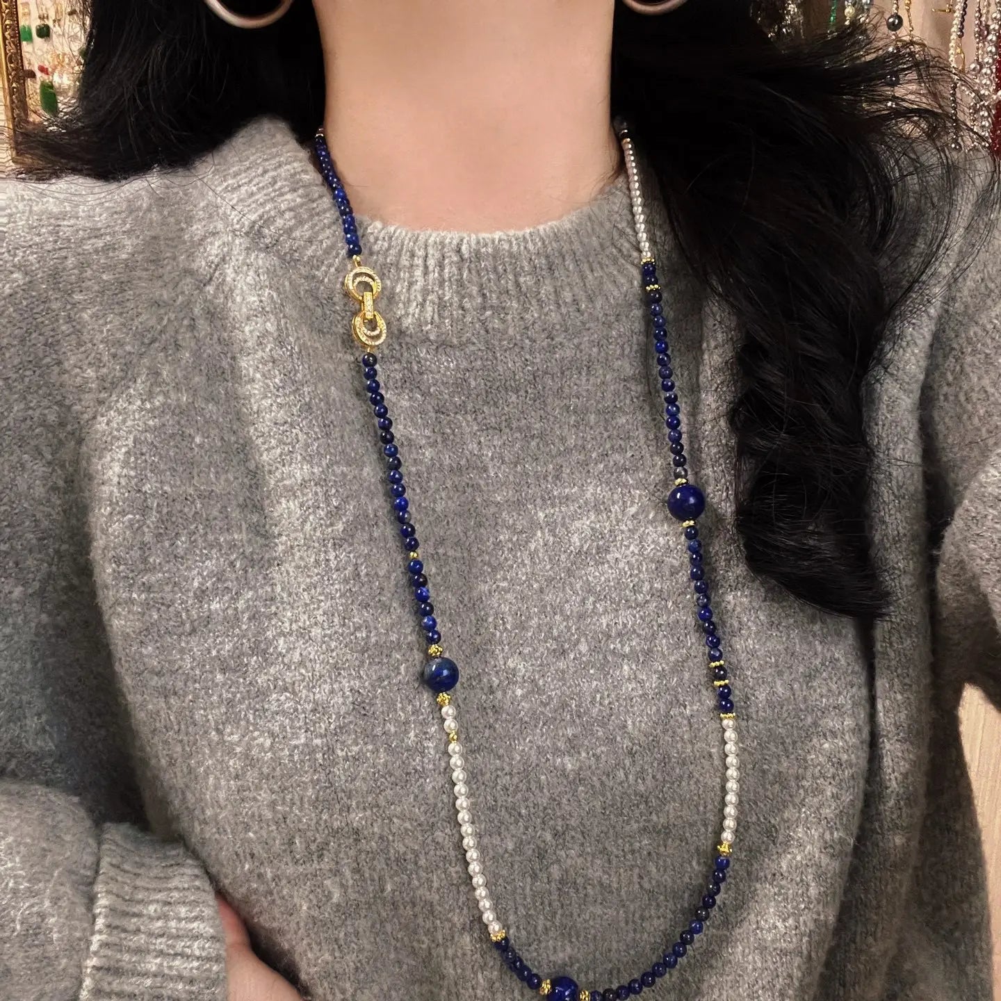 Vintage Lapis Lazuli &  Pearl Necklace | Premium Choker