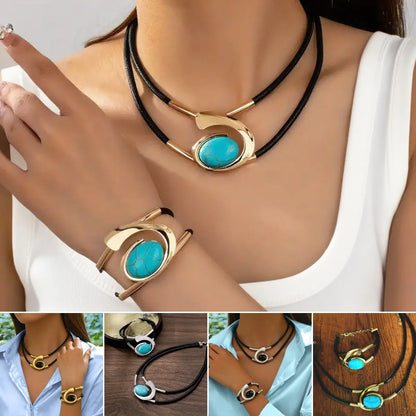 💎 Zestaw Biżuterii Boho z Kamieni Naturalnych – Naszyjnik + Bransoletka