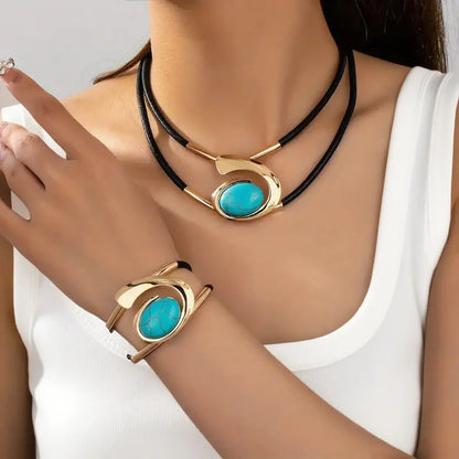 💎 Zestaw Biżuterii Boho z Kamieni Naturalnych – Naszyjnik + Bransoletka
