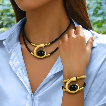 💎 Zestaw Biżuterii Boho z Kamieni Naturalnych – Naszyjnik + Bransoletka