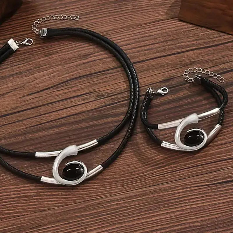💎 Zestaw Biżuterii Boho z Kamieni Naturalnych – Naszyjnik + Bransoletka