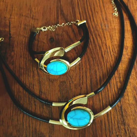 💎 Zestaw Biżuterii Boho z Kamieni Naturalnych – Naszyjnik + Bransoletka