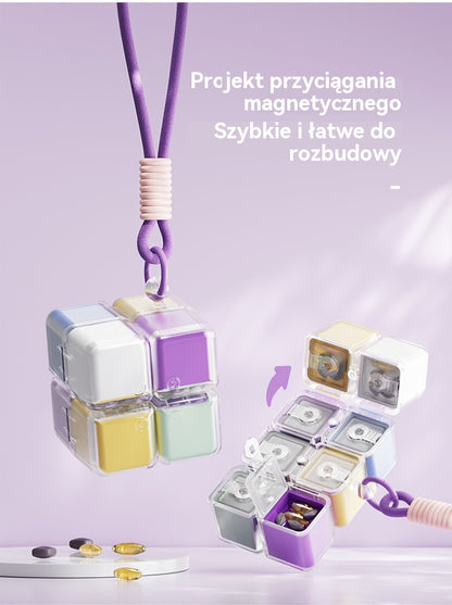 🎉 Nowość 2026! 🎉 – przenośne pudełko na tabletki w kształcie kostki Rubika, duża pojemność – szczelne pudełko do przechowywania