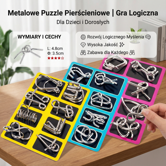 Metalowe Puzzle Pierścieniowe | Gra Logiczna dla Dzieci i Dorosłych